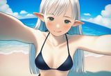 1girl, large breasts, long hair, white hair, close-up, portrait, green eye, poin s-1318945611