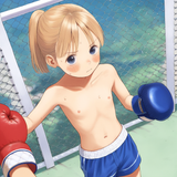 1girl, loli, aged down, blonde hair, ponytail, blue eyes, boxing, boxing gloves s-27432128