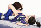 2girl, from side, bed, on bed, cunnilingus, white background s-1244038288