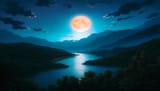 No humans, night, dark, moon, trees, forest, landscape, orange moon s-2661409198