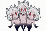 3girl, white skin, dog ears, helltaker, Cerberus (helltaker), looking at viewer, s-4188551309