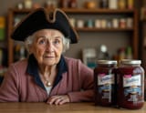 elderly woman behind the counter in a small town