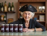 elderly woman behind the counter in a small town