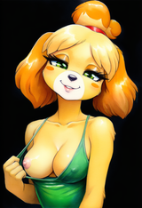 female, solo, anthro, isabelle (animal crossing), detailed, green eyes, long eye s-791469240