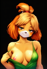 female, solo, anthro, isabelle (animal crossing), detailed, green eyes, long eye s-1192856784