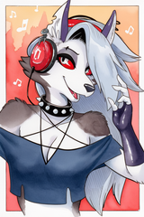 female, solo, anthro, loona (helluva boss), dancing, head tilt, headphones, blac s-670433969