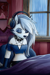 female, solo, anthro, loona (helluva boss), closed eyes, tears, slight smile, he s-1387385001