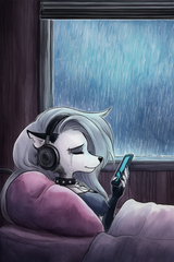 female, solo, anthro, loona (helluva boss), closed eyes, tears, slight smile, he s-594530791