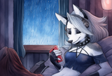 female, solo, anthro, loona (helluva boss), closed eyes, tears, slight smile, he s-1334174536