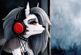 female, solo, anthro, loona (helluva boss), looking out window, tears, bored, sl s-4044854749