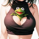 36657-2299715184-between breasts, crop top, kermit, frog face, close-up, cleavage, masterpiece, best quality, highly detailed