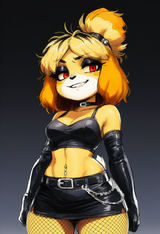 female, solo, anthro, isabelle (animal crossing), red eyes, black eyeliner, narr s-1179619551