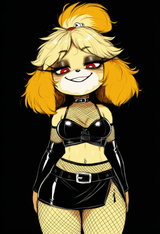 female, solo, anthro, isabelle (animal crossing), red eyes, black eyeliner, long s-4010300130
