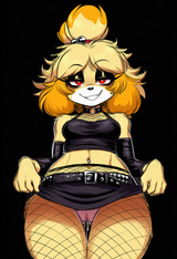 female, solo, anthro, isabelle (animal crossing), red eyes, black eyeliner, long s-1565878111