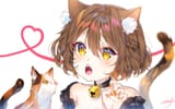 Konachan.com - 308109 animal animal_ears bell blush braids cat catgirl close collar fang original short_hair signed tail urim_(paintur) white yellow_eyes