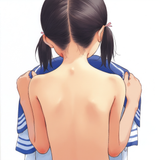 1girl, loli, aged down, immature female, from behind, facing away, back, topless s-1687329925
