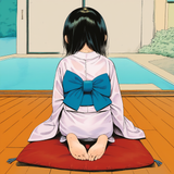 1girl, loli, barefoot, feet, soles, from behind, seiza, kneeling, kimono, wooden s-3265711921