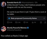 harris says trump calls others enemy calls trump fans nazis