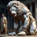 marble lion in chains