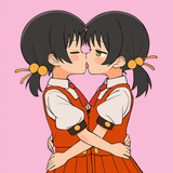 2girls, vocaloid, kaai Yuki, kiss, French kiss, hug, mutual hug, symmetrical doc s-3651286893