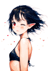 1girl, small breasts, close-up, mouth, blush, black hair, short hair, pointy ear s-4205275216