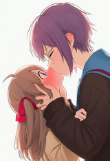 2girls, height difference, age difference, kiss, French kiss, hands on another&#039;s s-48391419