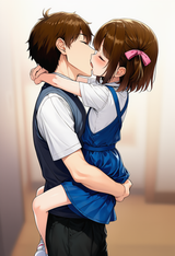 1girl, 1boy, nsfw, height difference, age difference, kiss, French kiss, hands o s-3695774010