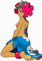 1girl, Phoebe (pokemon), topless, nipples, puffy nipples, pink nipples, seiza, k s-2611727784