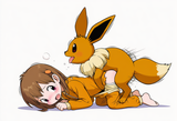 1girl, loli, aged down, eevee onesie, eevee, bestiality, all fours, from side, s-719680928