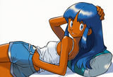 1girl, ken sugimori, sugimori ken, Pokemon gsm, dark skin, blue hair, long hair, s-342814397