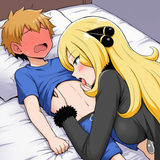 Cynthia licking a boy&#039;s stomach, 1girl, 1boy, age difference, shota, blush, Cynt s-3676826020