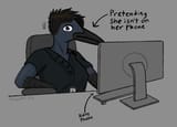 bird on phone at work 0b4261b64b1bd845c94606eb786b6d41