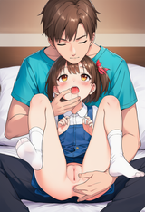 1girl, 1boy, nsfw, height difference, age difference, lap, on lap, sitting, on b s-743697679