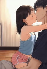 1girl, 1boy, age difference, height difference, loli, aged down, kiss, hug, mutu s-440654208