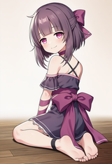 1girl, loli, aged down, Fallenshadow, barefoot, choker, barefoot, seiza, from be s-33571447
