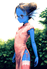 1girl, loli, {child}, close-up, long hair, hair bun, blue hair, aged down, baby s-4208403495