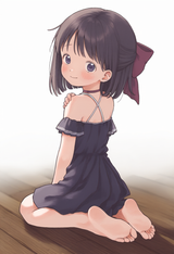 1girl, loli, aged down, Fallenshadow, barefoot, choker, barefoot, seiza, from be s-1103237849
