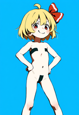 1girl, loli, child, aged down, {{rumia}}, nude, {{black tape}}, tape over nipple s-492092253