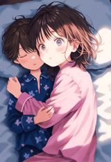 1girl, 1boy, loli, aged down, close-up, sleeping, age difference, size differenc s-767716609
