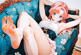 1girl, large breasts, pink hair, long hair, shiny skin, flower, shoulders, bare s-446714766
