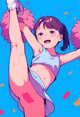 1girl, chibi, aged down, loli, child, cheerleader, crop top, arms up, sneakers, s-704400980