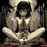 nsfw, nude, completely nude, blood, gore, guro, spread legs, peace sign s-2815789014