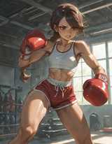 00374-617459678-realistic, Straight-On,__boxing gloves, punch bag, punch, training, sweat, Clenched Teeth___petite, slim, toned, narrow waist,