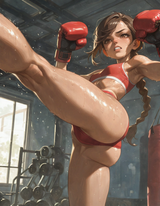 00377-2340730988-realistic, from side,__mma gloves, Punching Bag, High Kick, kicking, training, sweat, Clenched Teeth, Ass Visible Through Thig