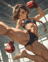 00381-3422060758-realistic, perspective, foreshortening,__mma gloves, High Kick, kicking, training, sweat, Clenched Teeth,___petite, slim, tone