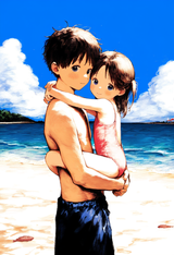 1boy, 1girl, older man, age difference, height difference, hug, {leg lock}, loli s-1430195907