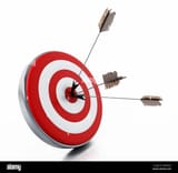 arrows-hit-right-on-target-bullseye-3d-illustration-M9MK54