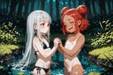 140144-4259871495-2 girls swimming in meadow pond_ADDBASE_preteen girl long hair silver hair red eyes freckles, loli, bikini_ADDCOL_preteen girl,