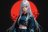 138448-2953234527-preteen girl long hair silver hair red eyes freckles, kimono, midriff, oil painting style