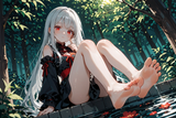 138488-1815652212-preteen girl long hair silver hair red eyes freckles, sole in koi pond, low angle